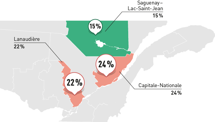 Carte des régions du Québec ayant la plus grande production de pommes de terre en 2022